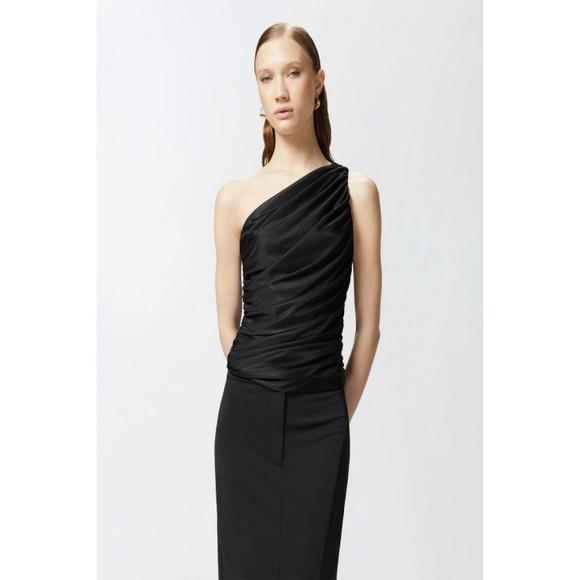 Pinko One-Shoulder Draped Top With Ruched Detailing - NWT